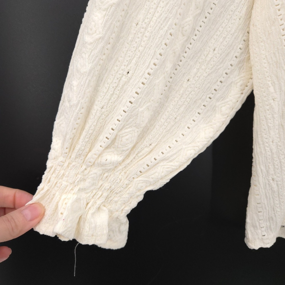 Frye Textured Knit Blouse Womens XXL Ivory Long Sleeve Boho Pointelle Top NWT - Picture 3 of 8